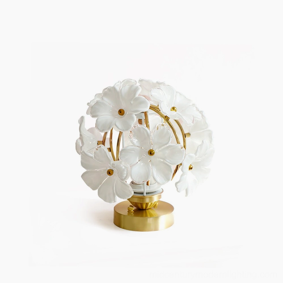 Grace Floral Table Lamp front view with white background showing exposed golden metal base structure
