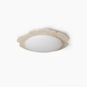 Gracie Travertine Scalloped Ceiling Light - Front Product View with Natural Stone Texture and Acrylic Diffuser