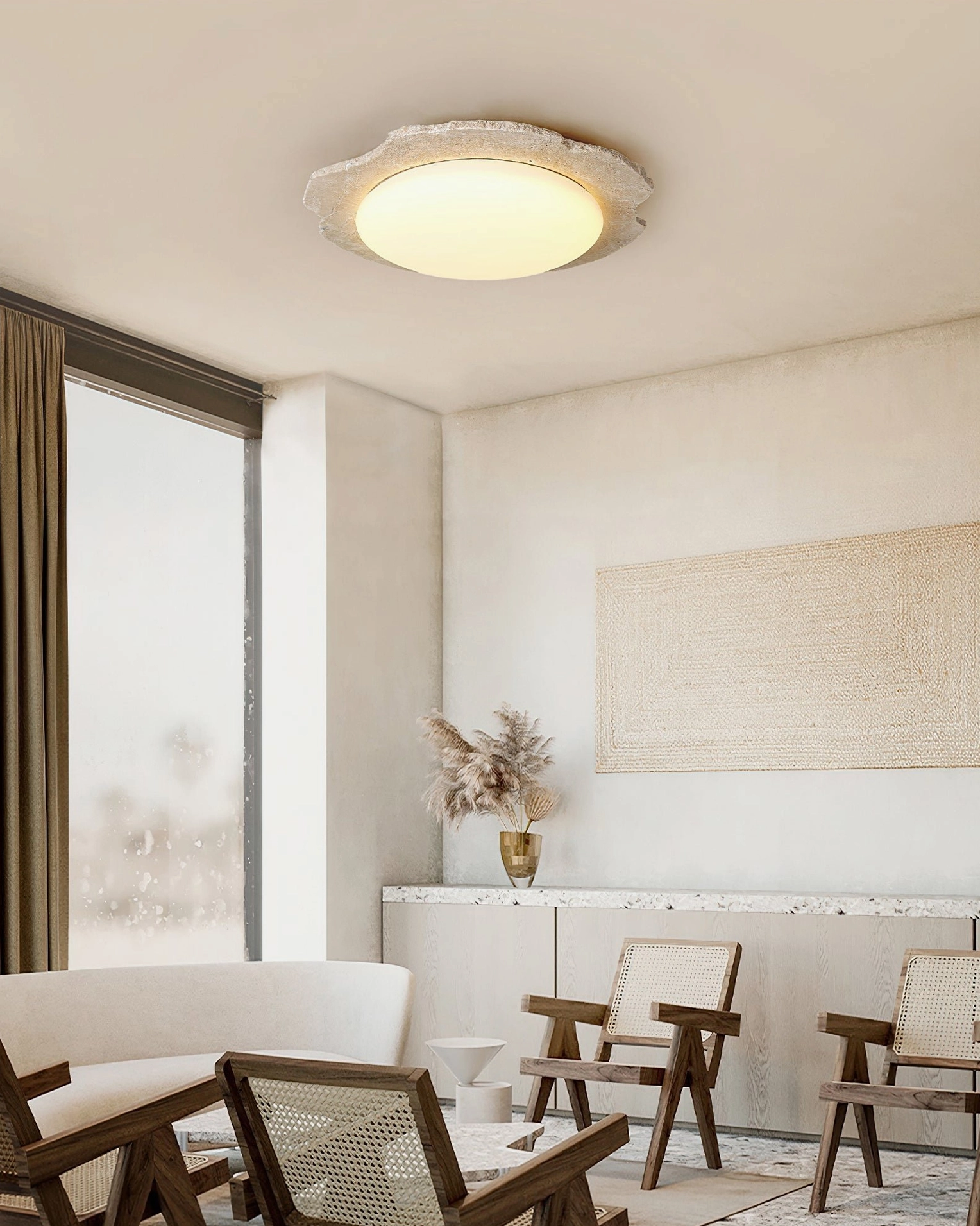Gracie Ceiling Light in Bright Lounge with Rattan Furniture - Natural Rustic Living Space