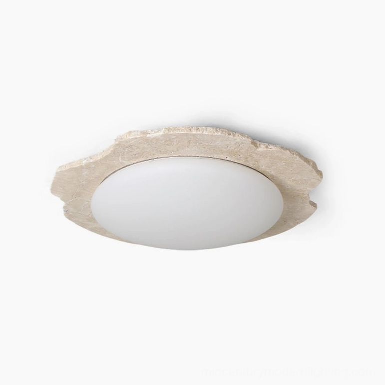 Gracie Scalloped Travertine Ceiling Light - Product Flat Lay Showing Complete Assembly