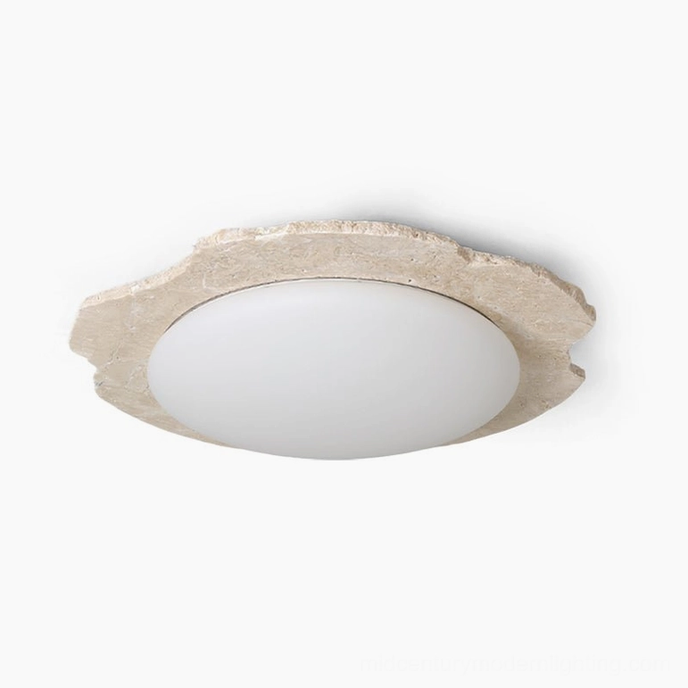 Gracie Ceiling Light in White & Beige - Premium Travertine Stone Flush Mount