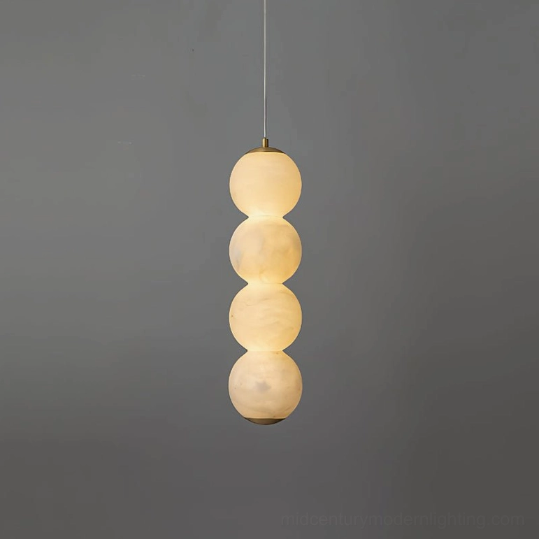 Grand stacked alabaster globe pendant light warm LED integrated sphere suspension