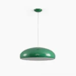 Green dome pendant light hanging display side view mid-century modern lighting design