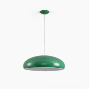 Green dome pendant light hanging display side view mid-century modern lighting design