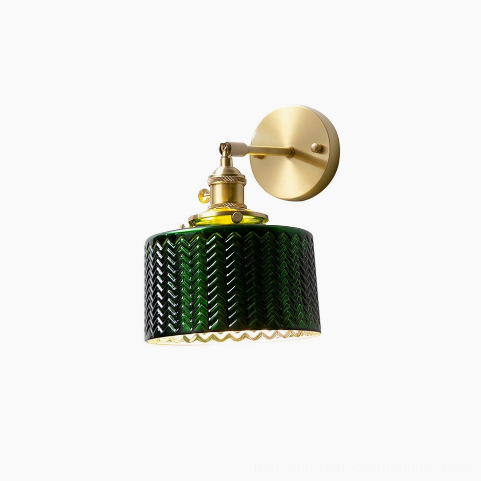 Green glass wall sconce 6.7 inches width 9.8 inches height dimensions product shot
