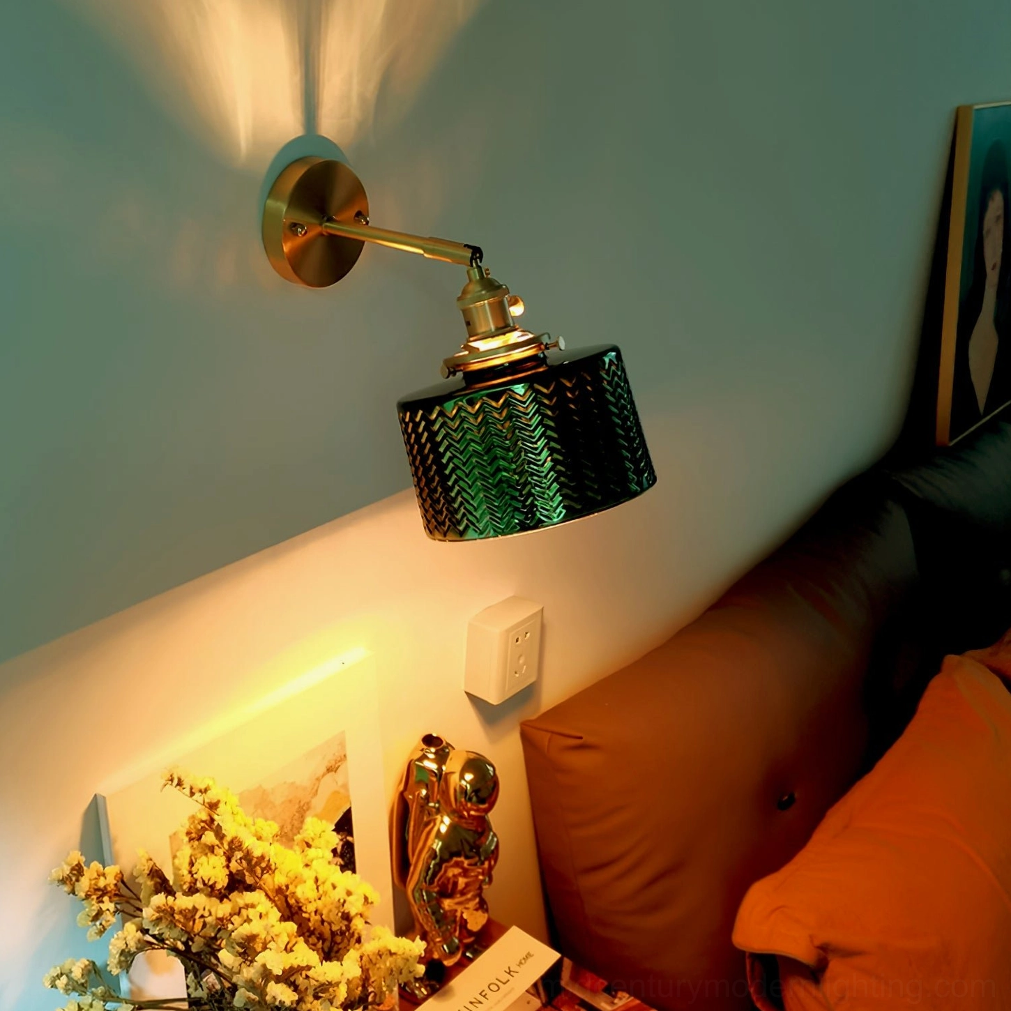 Green glass wall sconce lighting design inspiration for mid-century modern home interiors