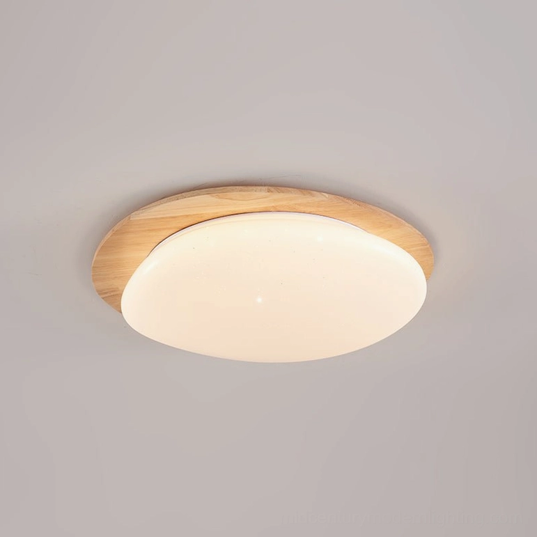 Gregg large 50cm light natural wood frame oval flush mount ceiling lamp, 36W warm dimming LED