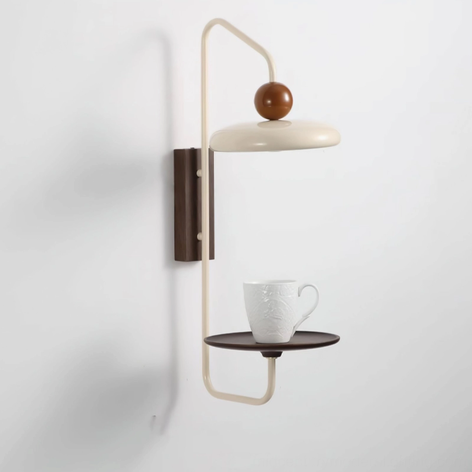 Grote wall-mounted lamp with shelf in contemporary interior, modern Nordic design aesthetic