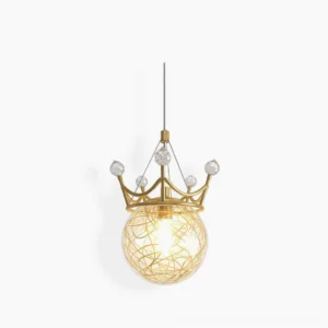 Gypsophila Crown pendant lamp with hand-blown glass bulbs and hand-painted gold accents on white background, luxury lighting fixture