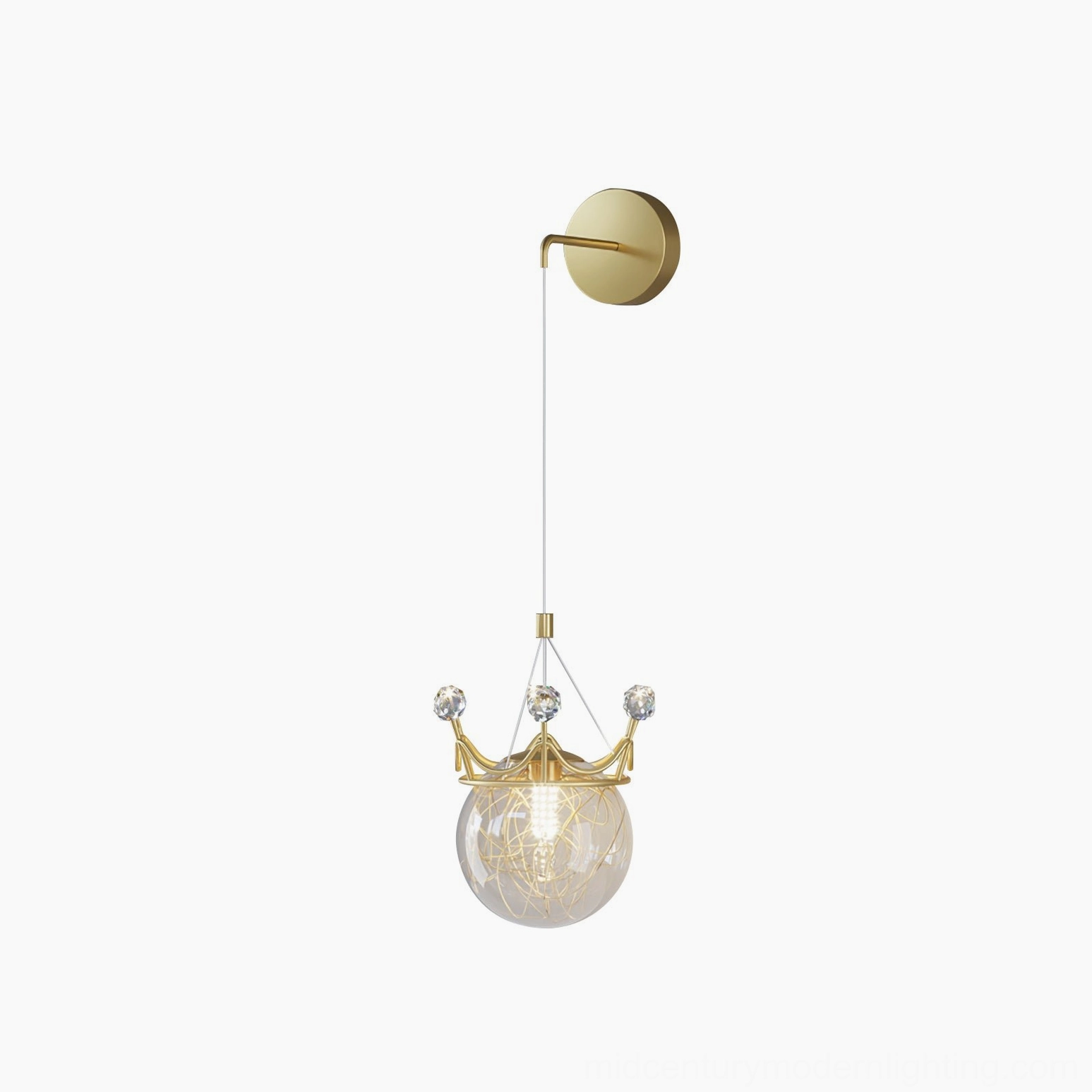 Compact elegant crown glass ball wall lamp in polished brass gold with minimalist design