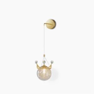 Gypsophila crown wall sconce with hand-blown glass orbs and gold hand-painted details, flat product photography