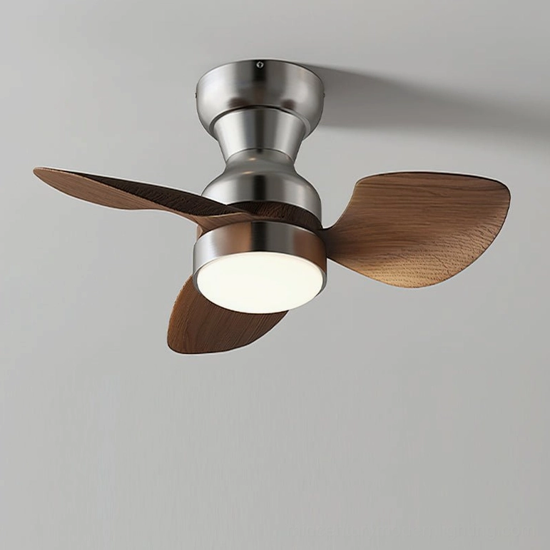 Haiku organic modern ceiling fan light, walnut chrome finish combination, minimalist 26-inch low-profile design, quiet DC motor operation