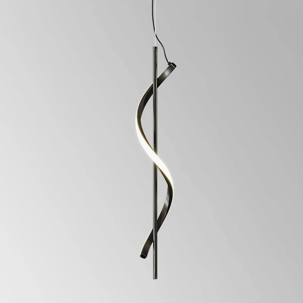 Matte black Hamburg spiral pendant lamp with three-color changing LED, full product view on white background