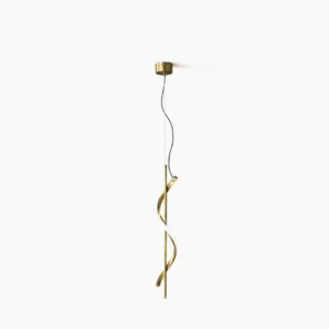 Hamburg spiral pendant lamp in polished gold with three-color LED technology, front studio view showing twisted metal design