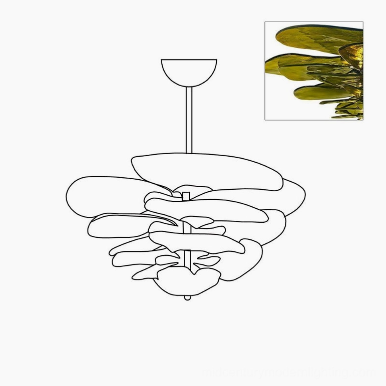 Hand-blown lotus leaf glass chandelier with organic petal silhouette and warm interior glow