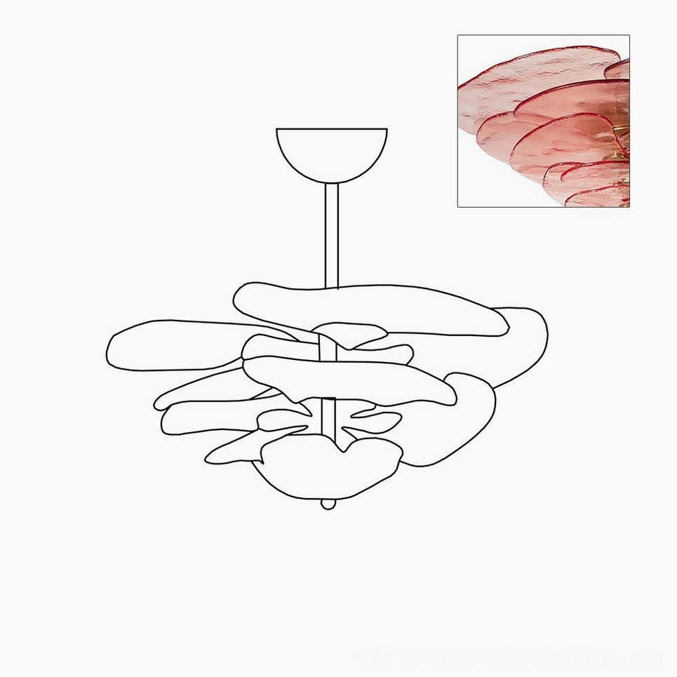 Hand-blown Murano lotus chandelier demonstrating glass petal layering and light transmission