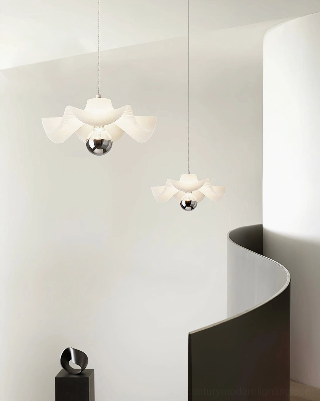 Hand-pleated sculptural pendant light for modern dining and bedroom spaces