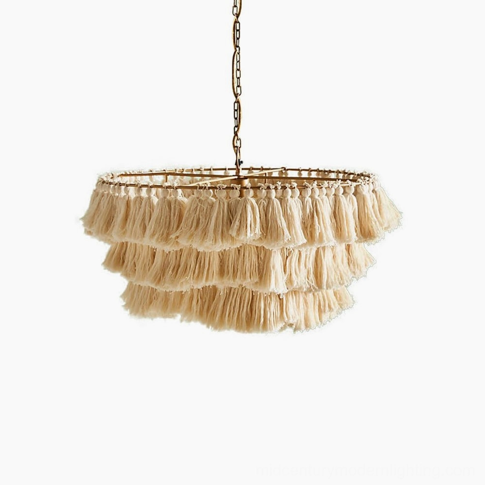 Handcrafted bohemian tassel chandelier emphasizing artisanal quality and eclectic design philosophy