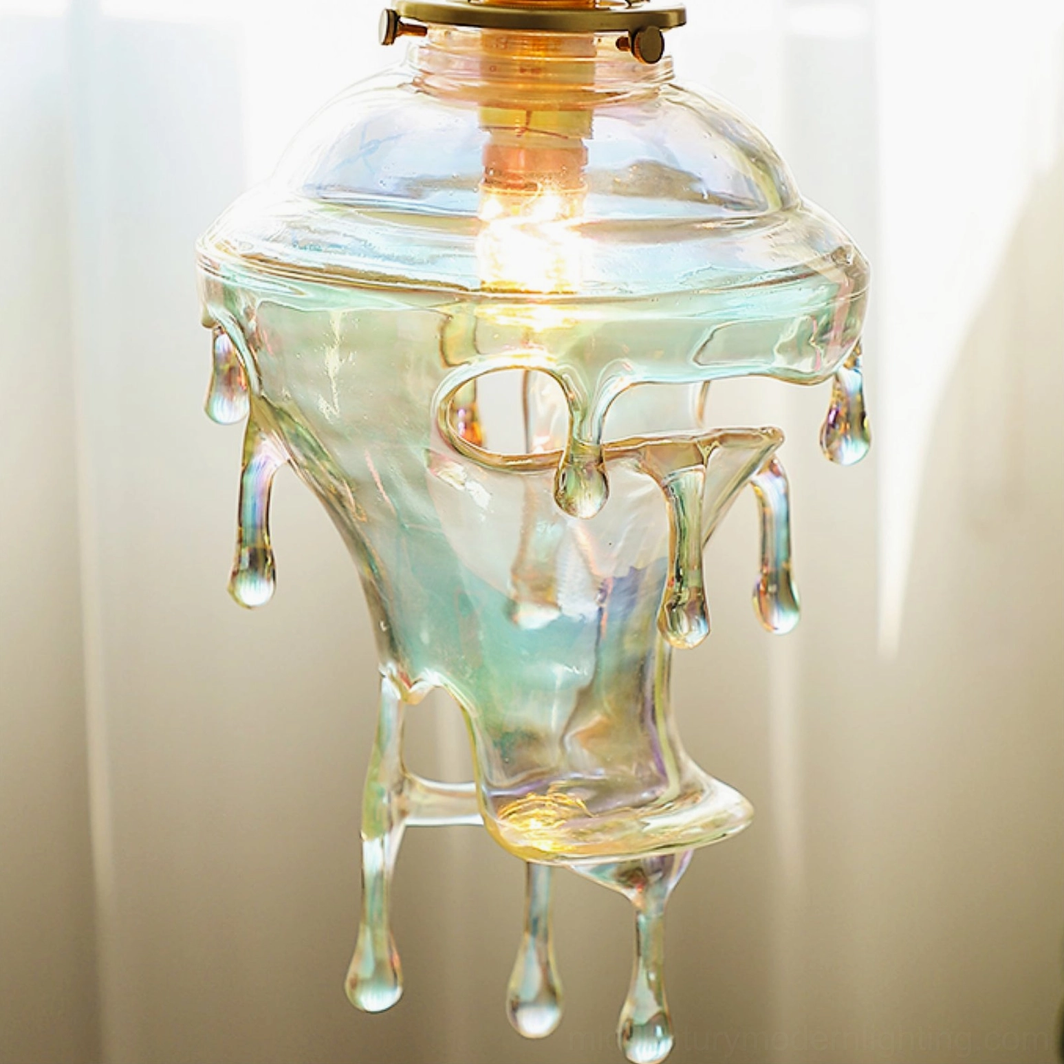 Handmade drip resin pendant light showcasing multiple water droplet formations and molten shape