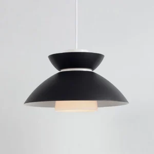 Hannes minimalist pendant light with two-tiered shade and white suspension cord, studio product photography