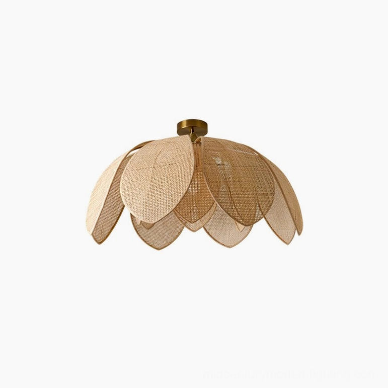 Hanove large lotus rattan ceiling light, oversized organic modern pendant with natural woven raffia petals