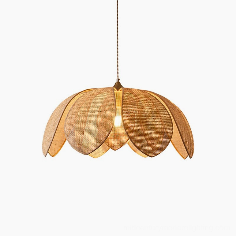 Hanove organic rattan pendant light medium size - petal shade design showcasing natural materials and mid-century modern aesthetic