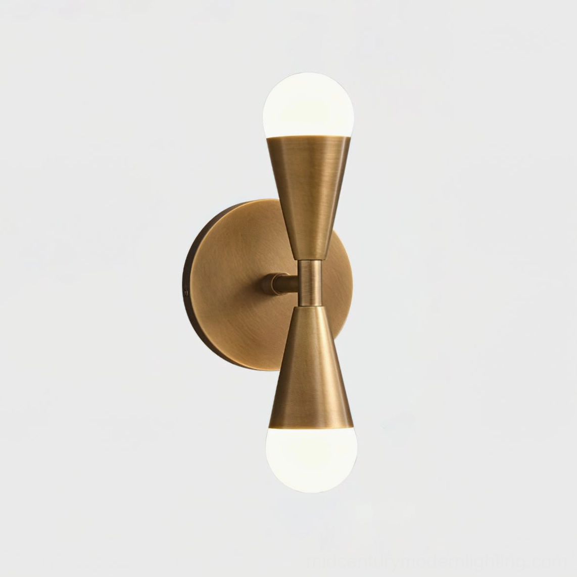 Harlan Gooseneck Wall Sconce Model B, compact size antique brass, detailed product photography