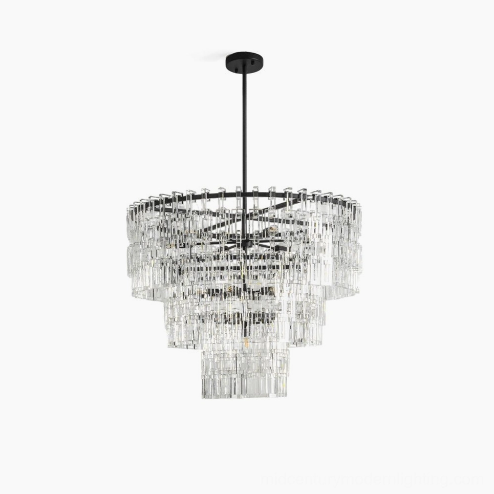Complete Harlow tiered crystal chandelier product shot showing full size scale and composition