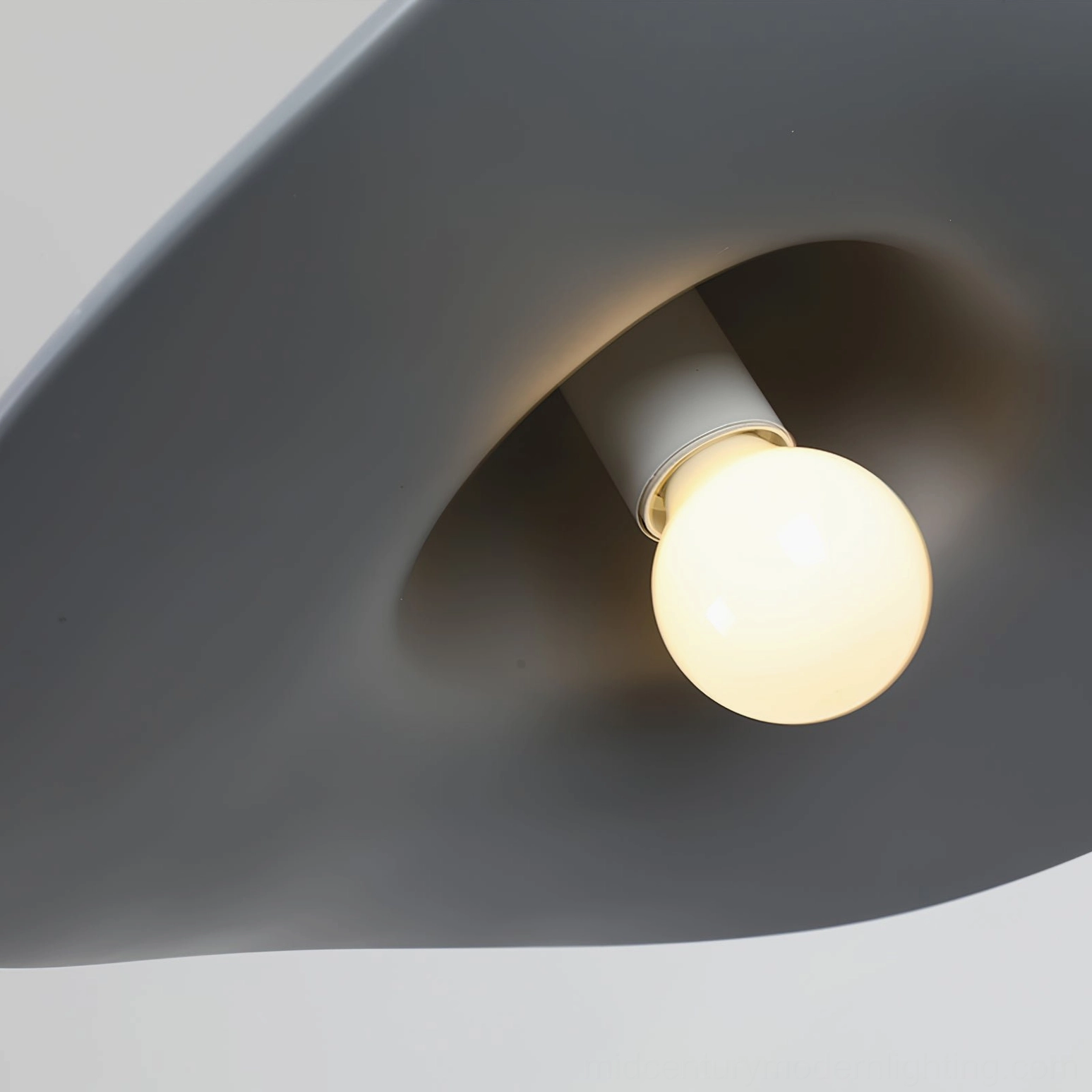 Hat pendant light available in white and gray finish options side view