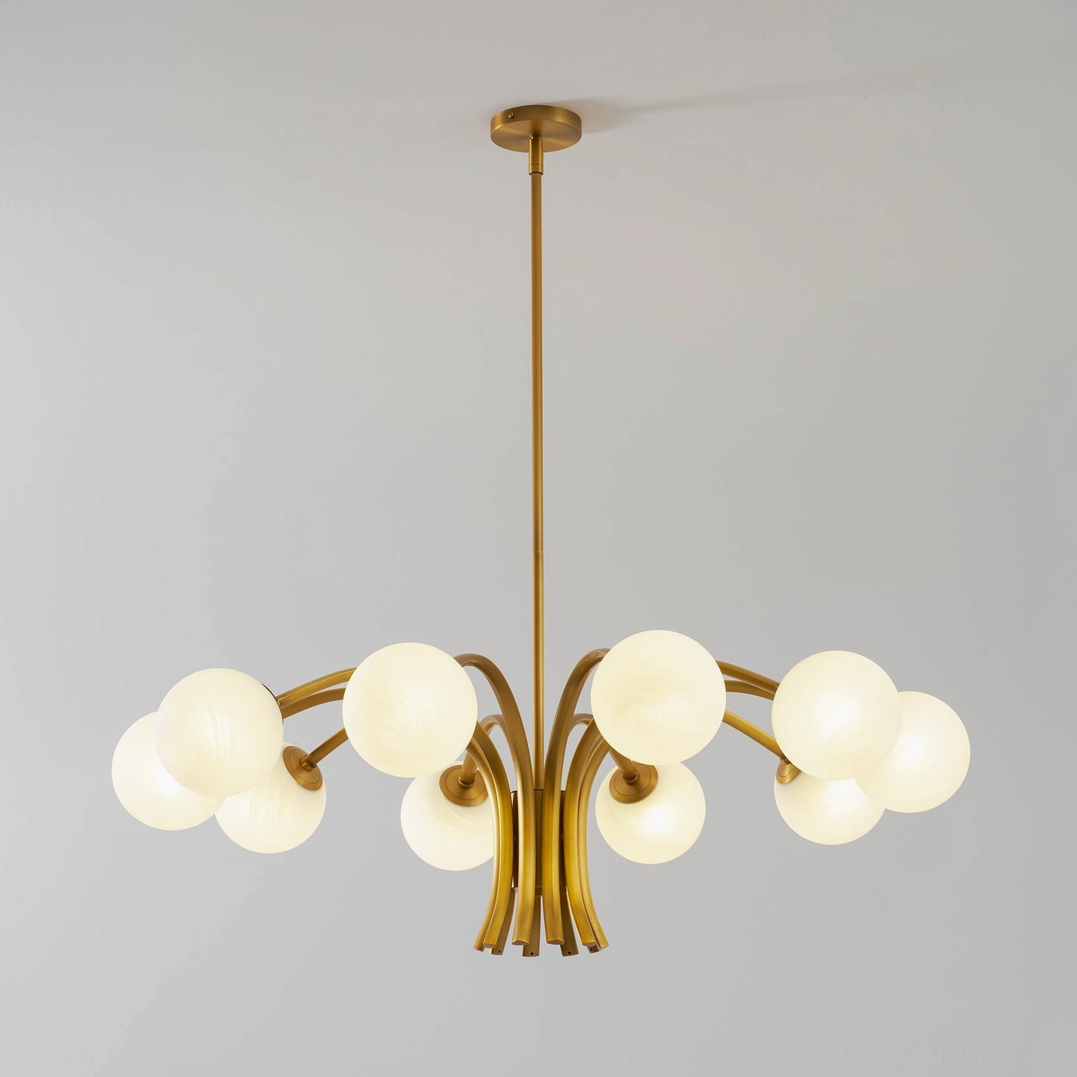 Havana 10-light chandelier with premium brass frame and frosted glass sphere collection