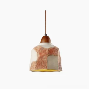 Havre handcrafted ceramic pendant light with two-tone textured shade, mid-century modern design, overhead view