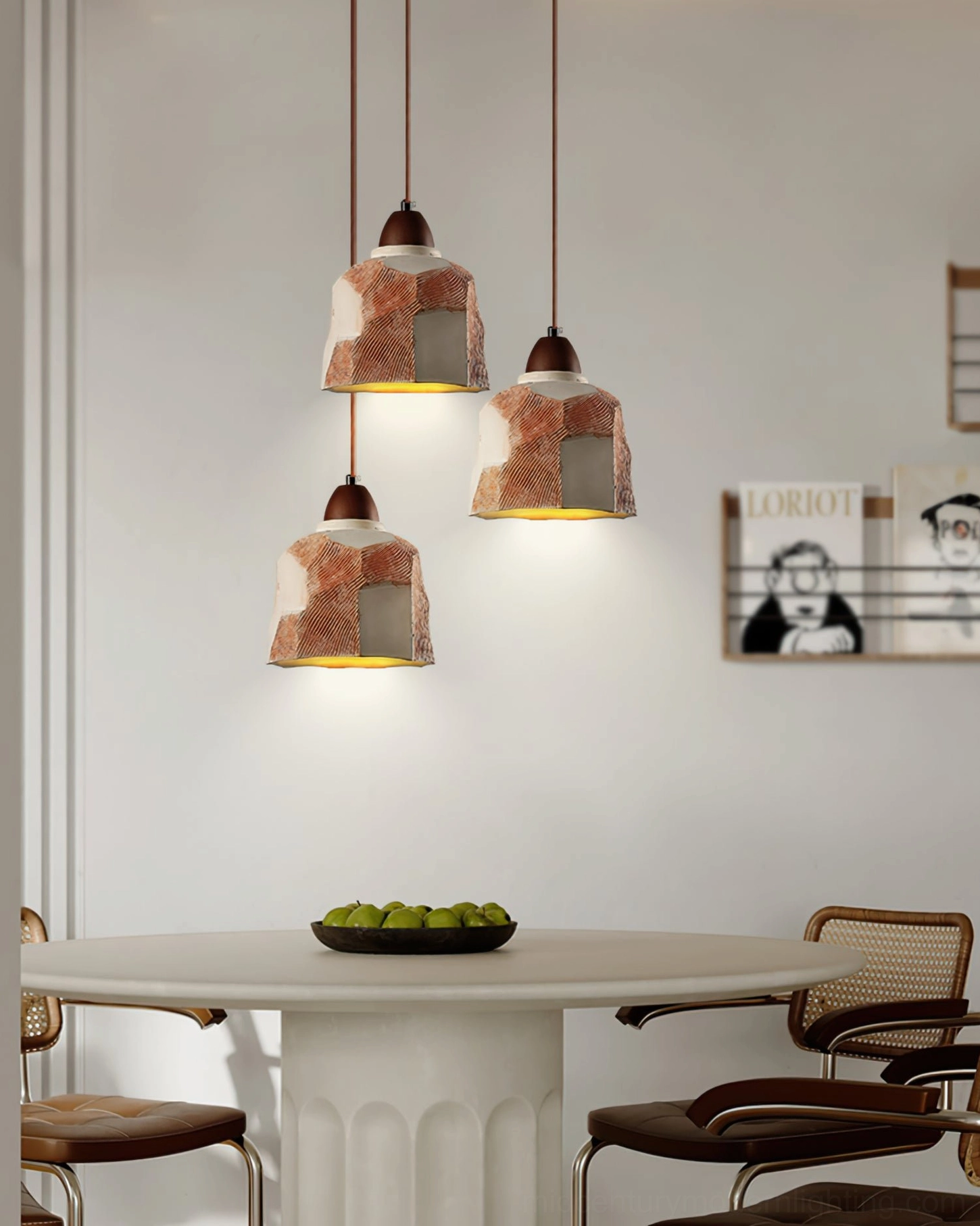 Havre pendant light over dining nook with round table, warm ambient lighting for casual dining space