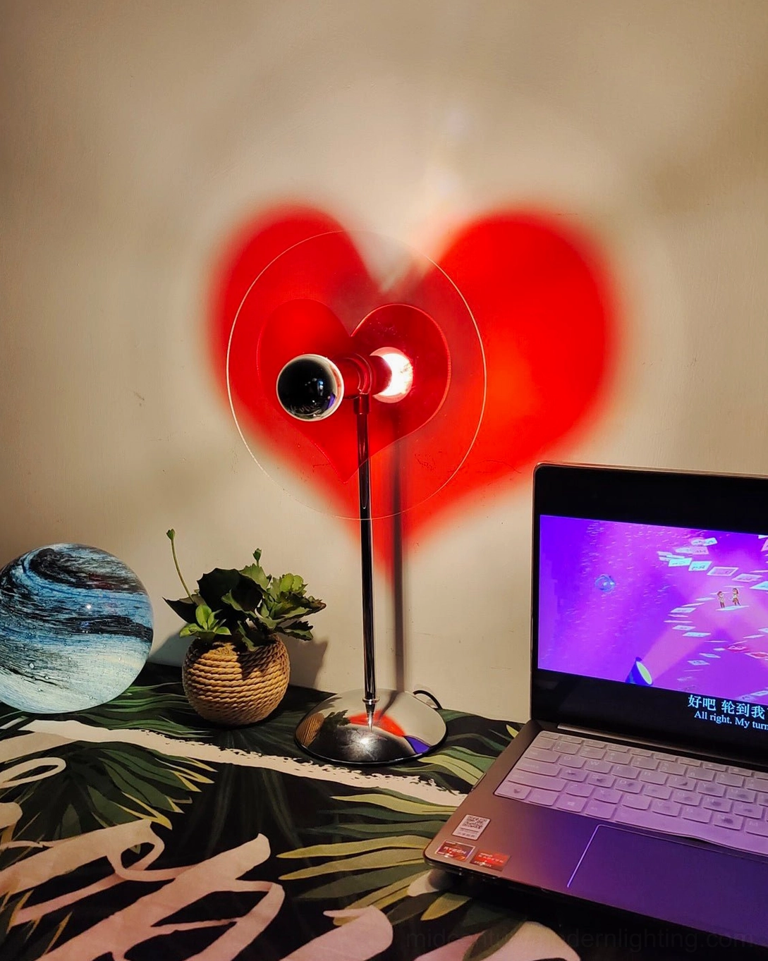 Heart projection lamp as personal room decoration creating intimate and meaningful atmosphere daily