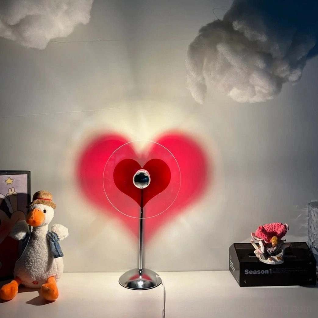 Heart projection lamp for personal bedroom sanctuary, creating meaningful emotional design statement