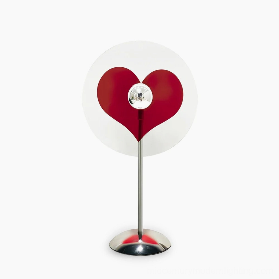 Heart projection table lamp product specification sheet showing dimensions, materials, and technical details