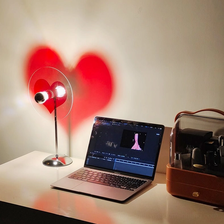 Heart-shaped LED lamp combining functional lighting with emotional interior design and decoration