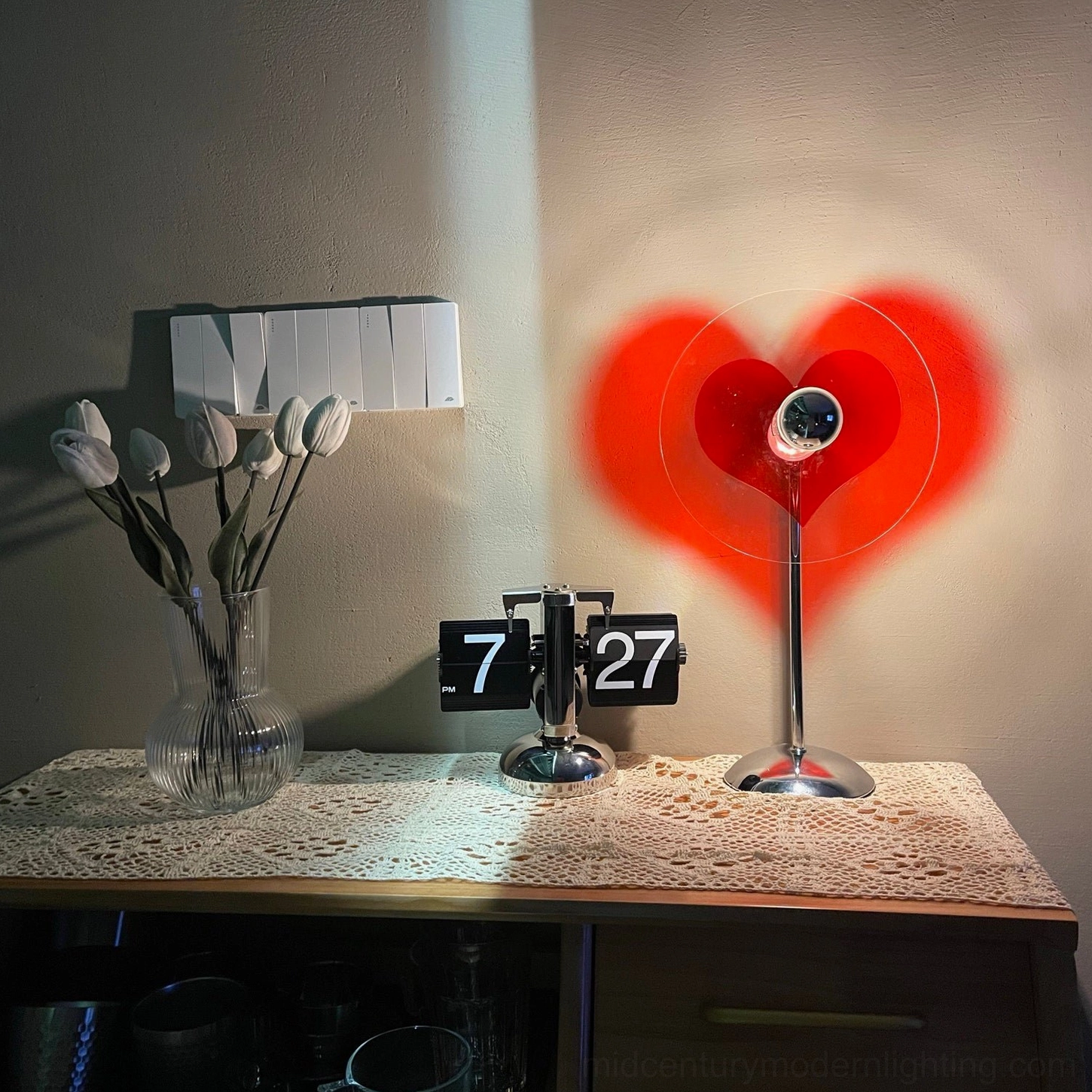 Heart-shaped table lamp with soft dust-cleaning maintenance and durable acrylic finish care requirements