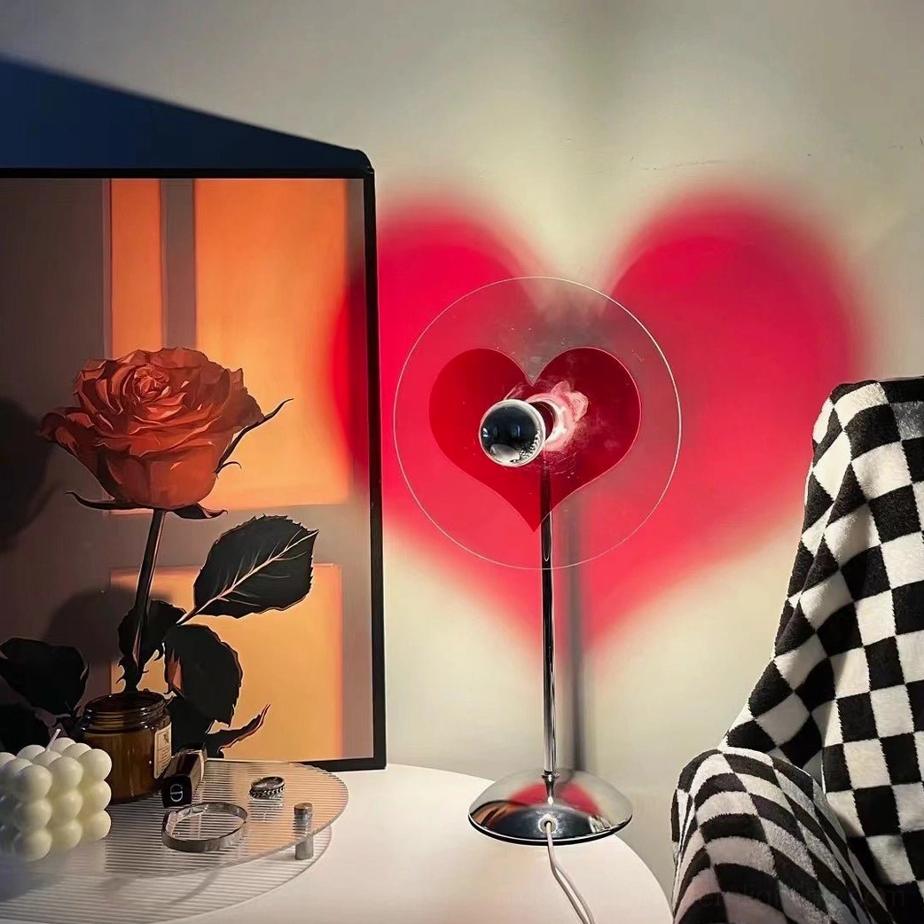 Heart-shaped table lamp in red finish variant showing color option available for different aesthetics
