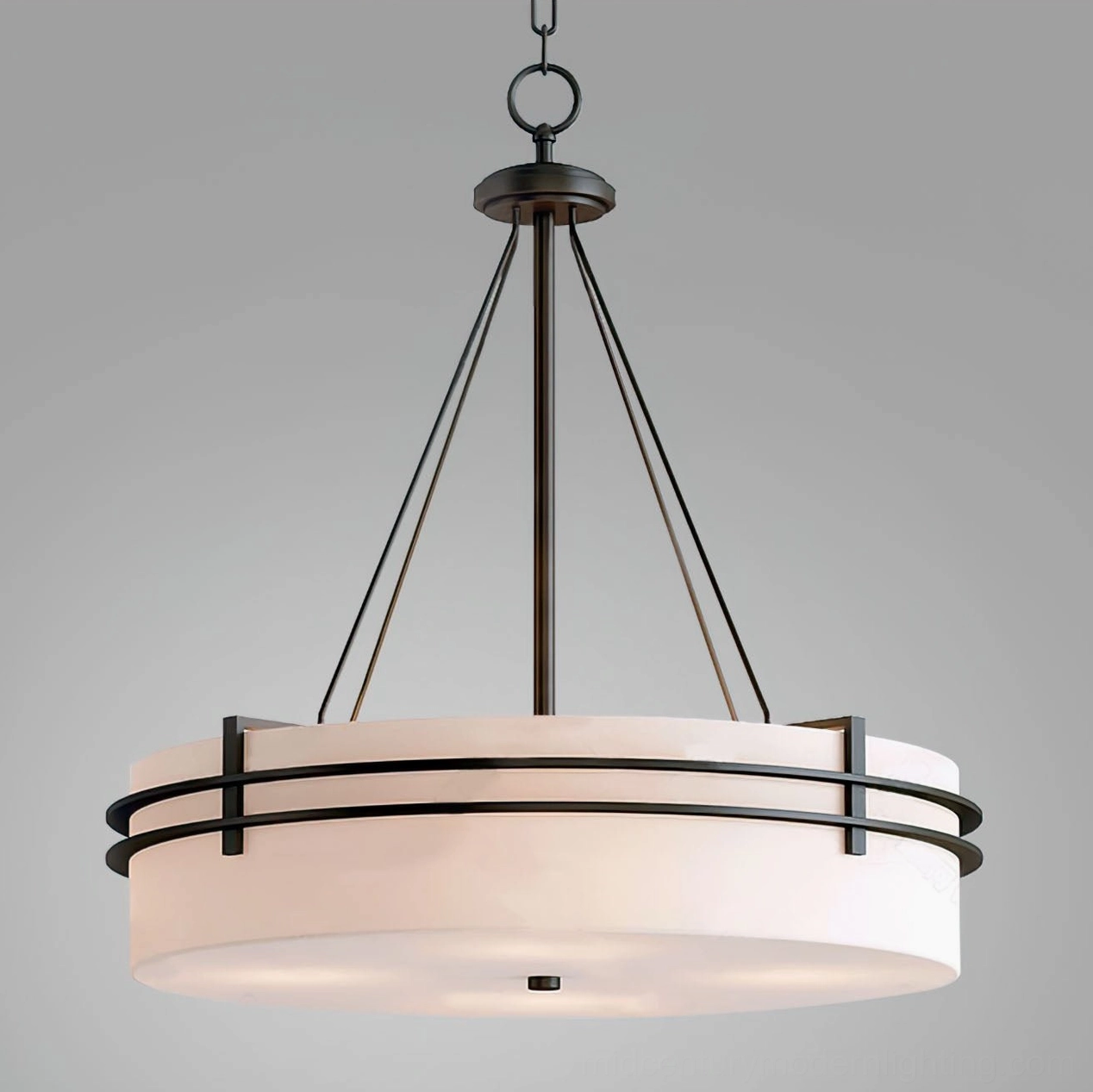 Heddle drum pendant chandelier product showcase with metal and fabric shade materials