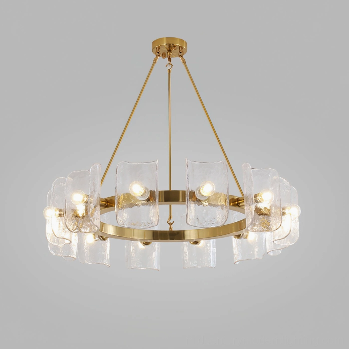 Helios mid-century modern chandelier full product display showing circular ring design and glass diffuser elements