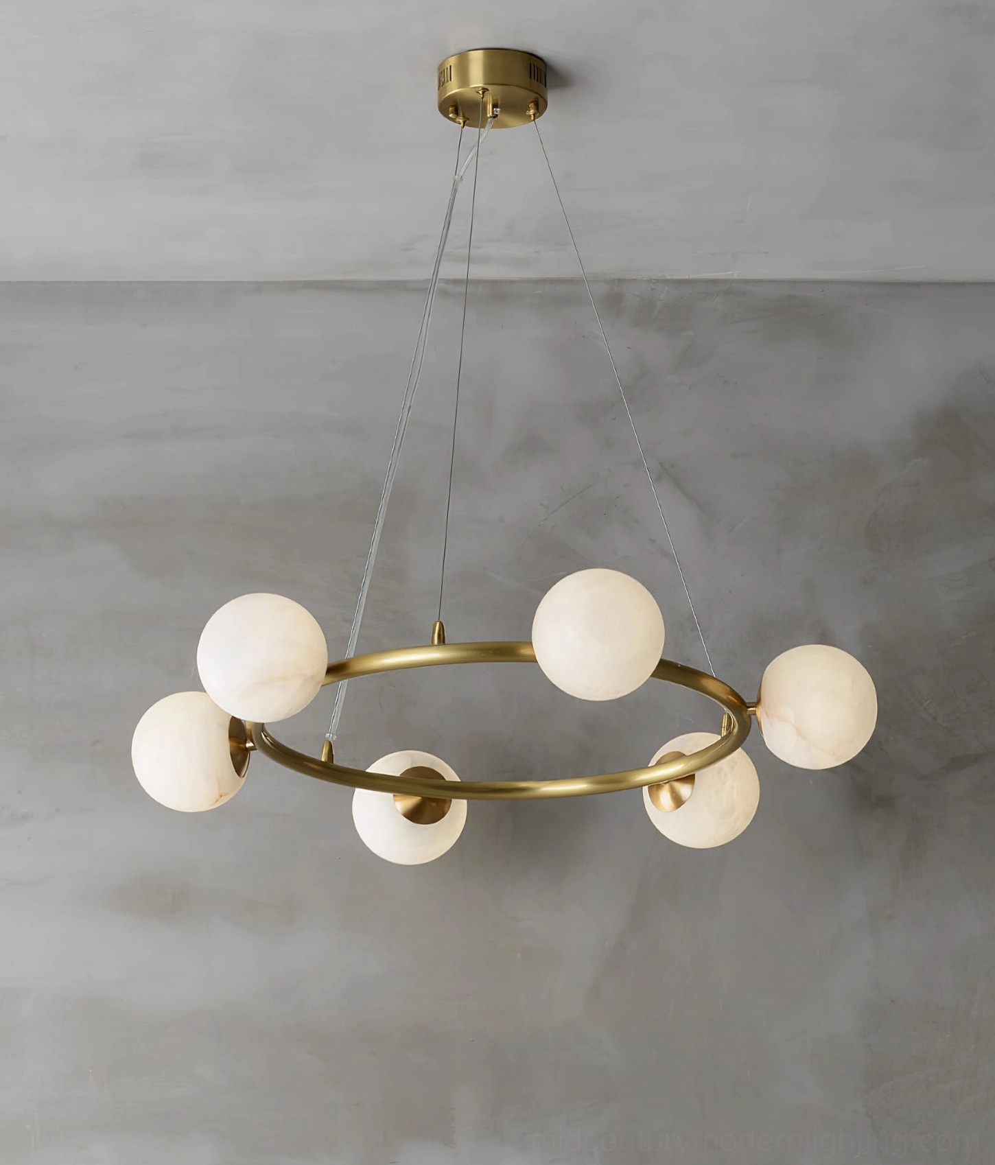Helix brass chandelier ambient lighting effect showcasing warm glow through alabaster shades, interior design inspiration