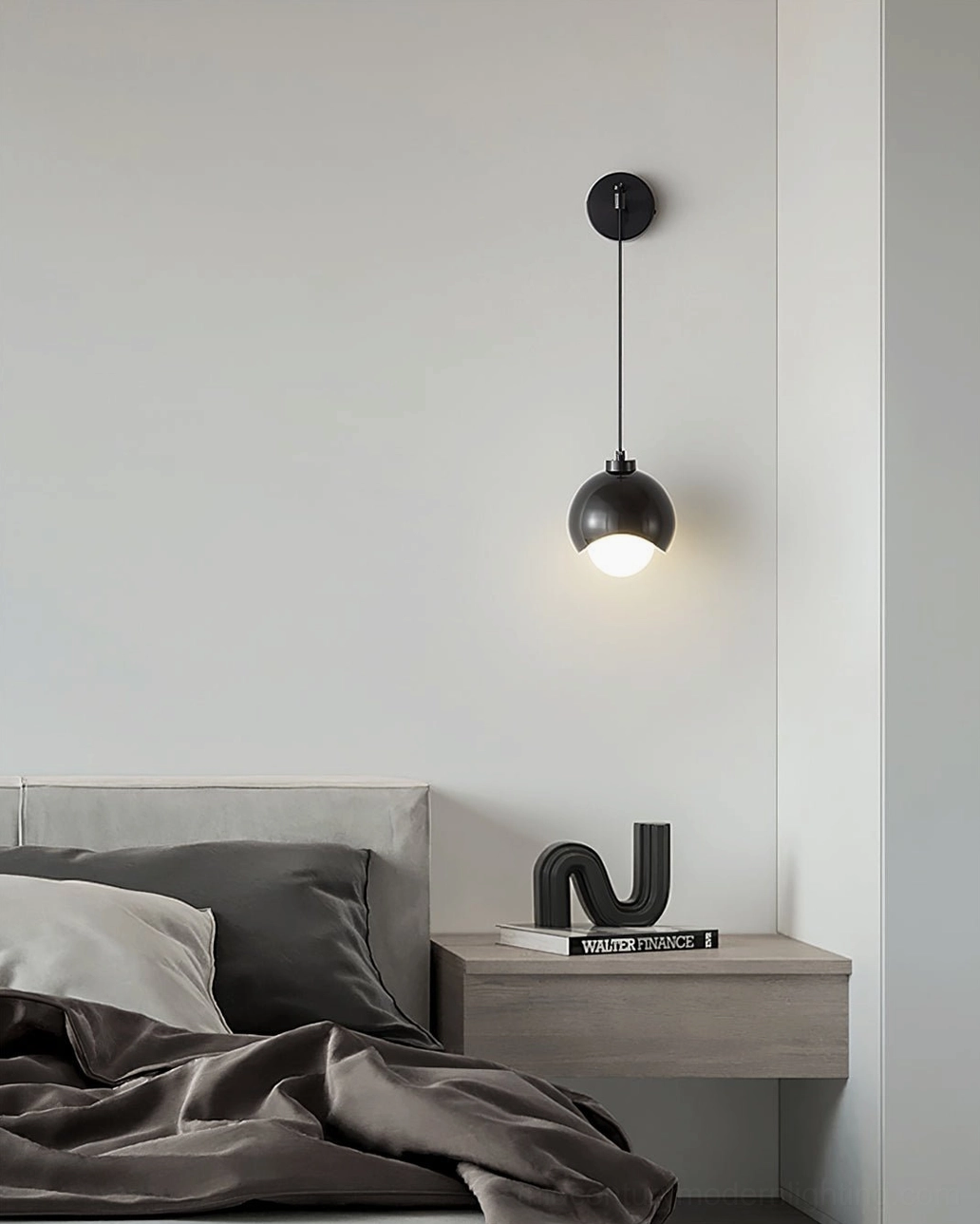 Helmet pendant wall lamp black bedside nightstand bedroom minimalist fixture