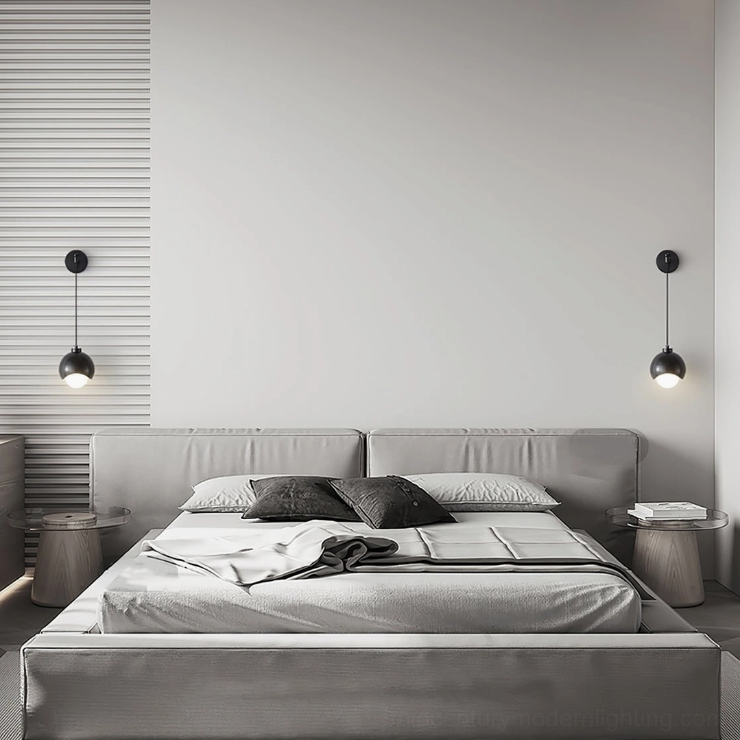 Pair of Helmet wall lamps symmetrical black bedside master bedroom dual fixtures