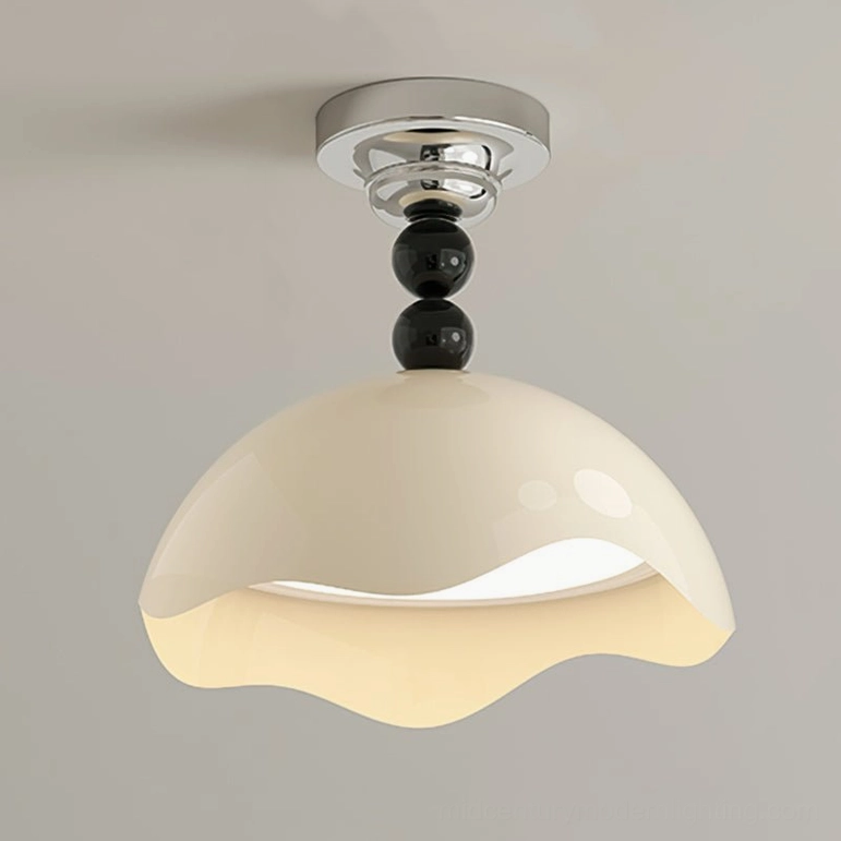 Henry ceiling lamp full product view emphasizing the cream acrylic wavy shade with black metal frame, perfect for contemporary minimalist lighting design