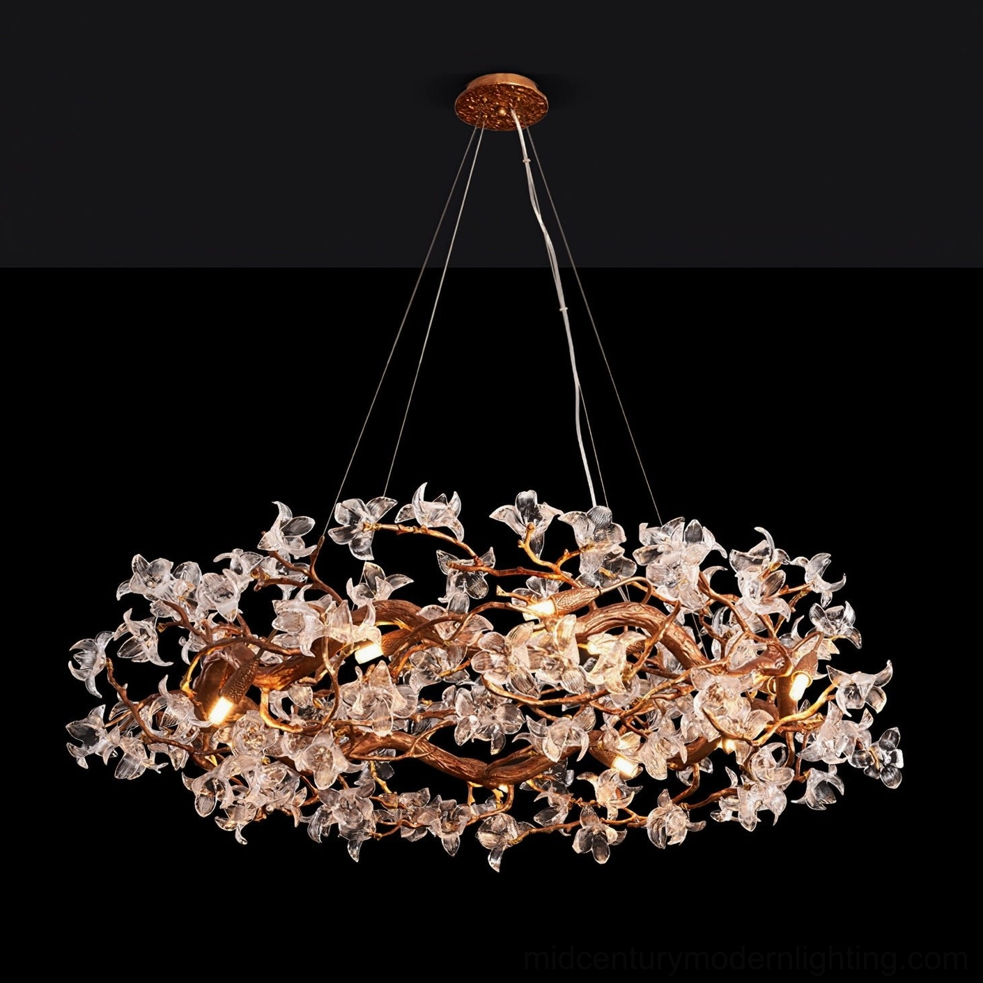 Hibiscus crystal chandelier fully assembled ready to install showing complete flower configuration