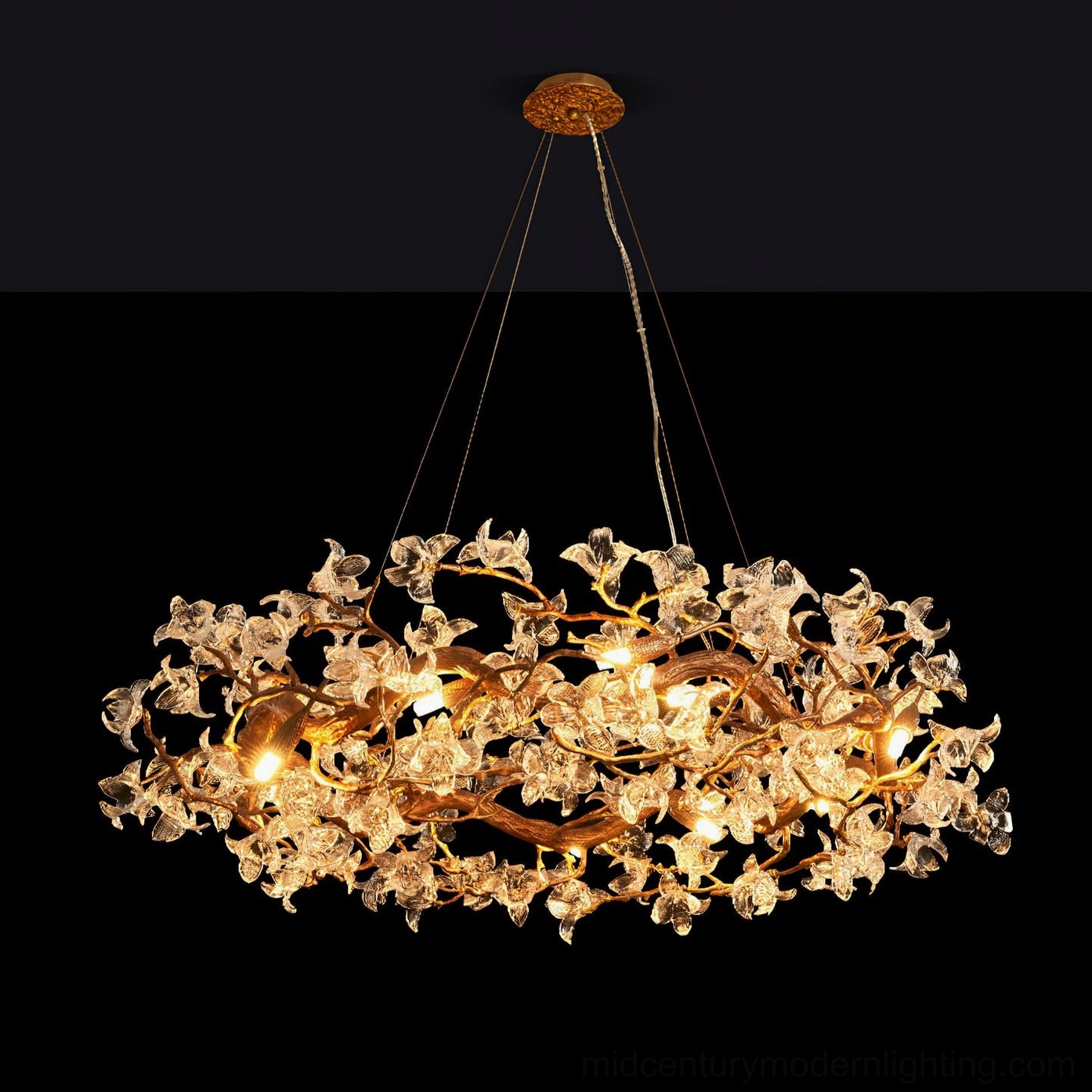 Hibiscus chandelier medium size in residential living space showing everyday elegance and scale