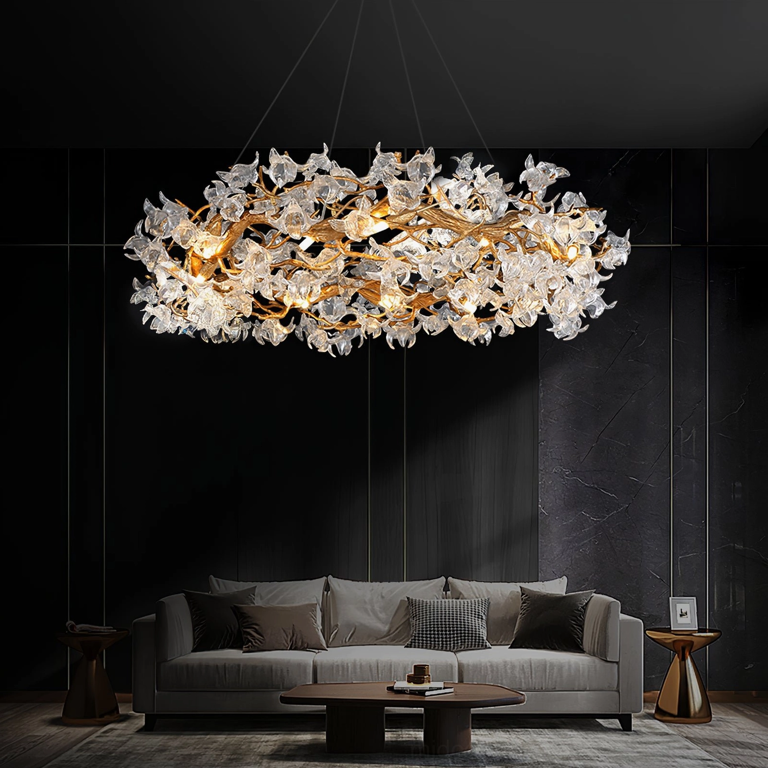Hibiscus chandelier modular design showing customizable flower density and arrangement flexibility