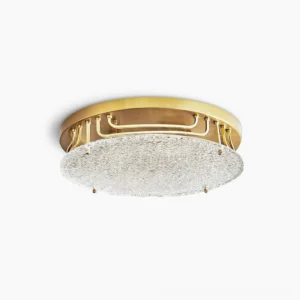 Holland brass ceiling light flush mount with rippled glass diffuser front view modern luxury lighting