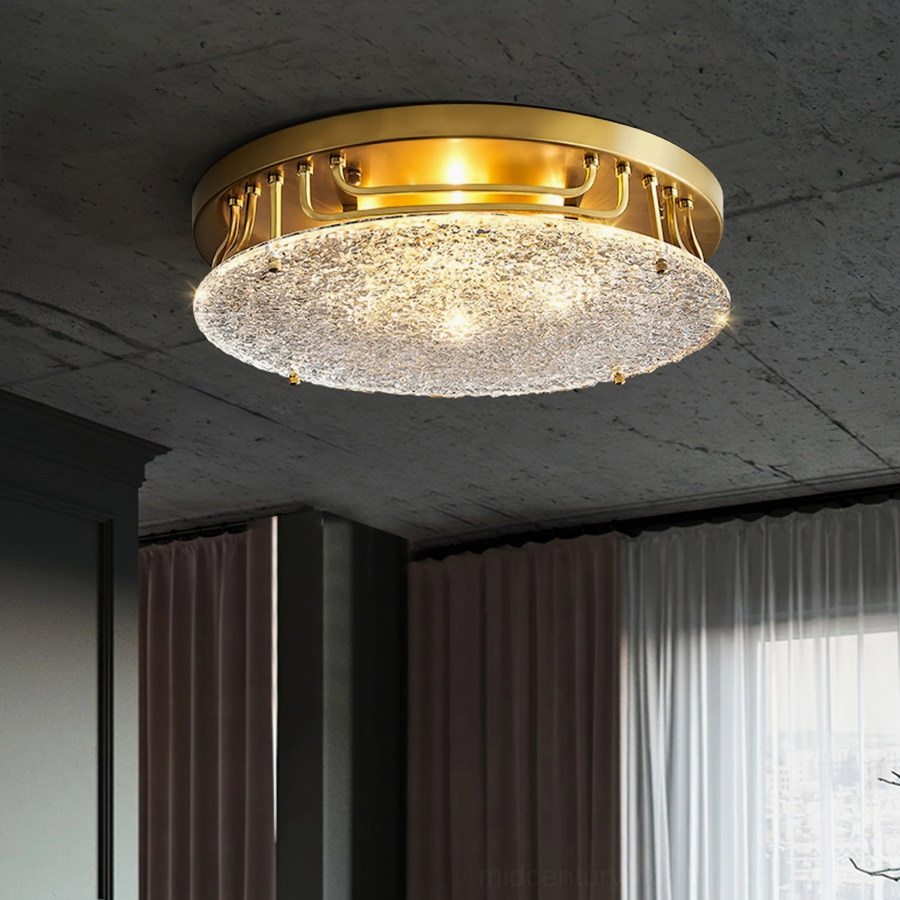Holland flush mount ceiling light installed concrete bedroom modern minimalist interior design
