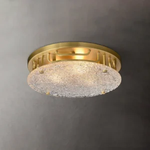 Holland mid-century modern ceiling lamp gold brass frame textured clear glass detail top view